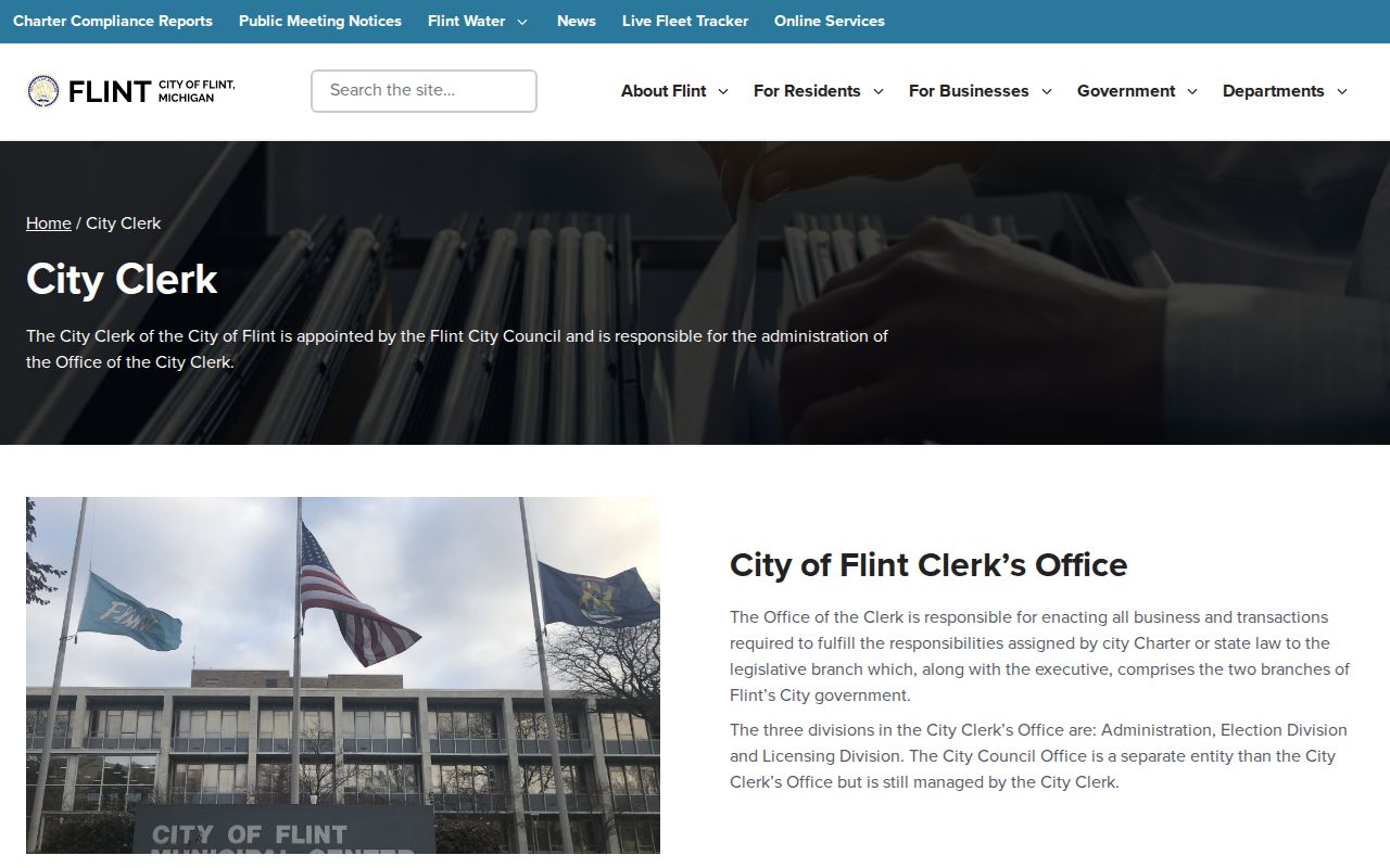 Flint residents directory City Clerk records information
