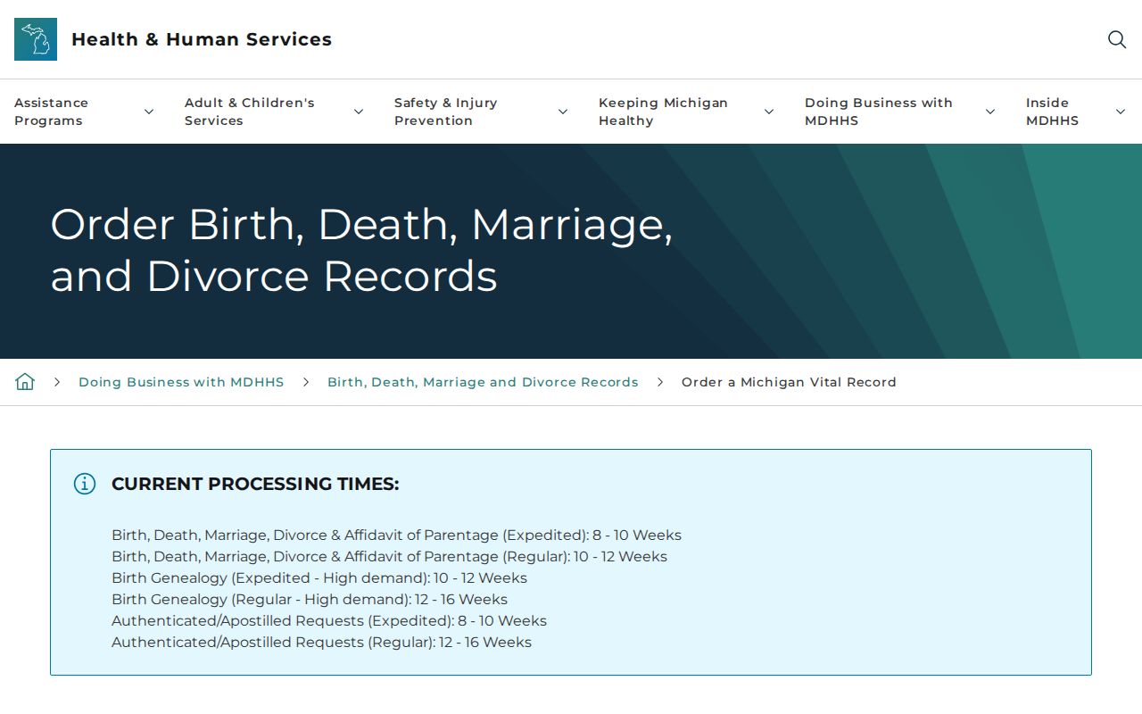 Flint residents directory Michigan vital records ordering page