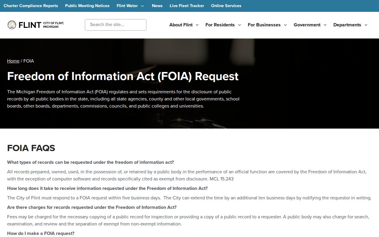 Flint residents directory public records request instructions
