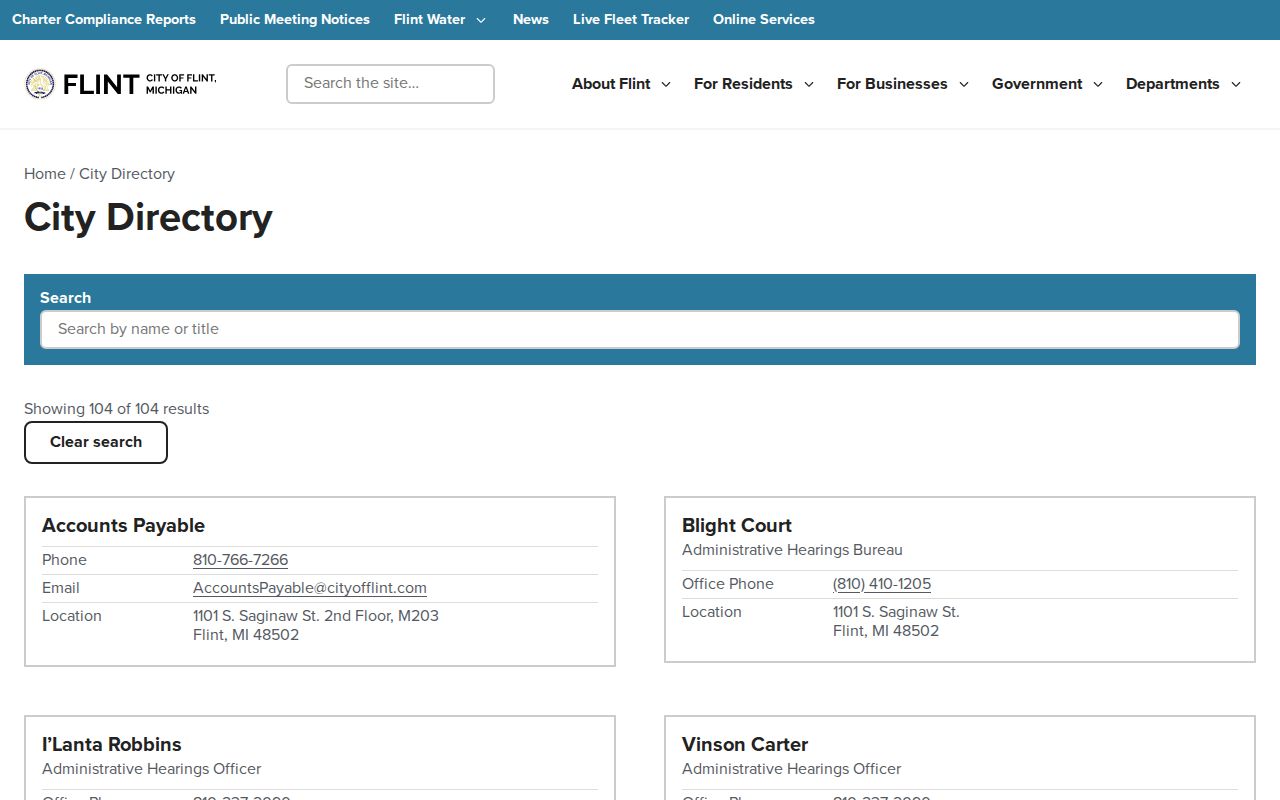 Flint residents directory city staff contact search