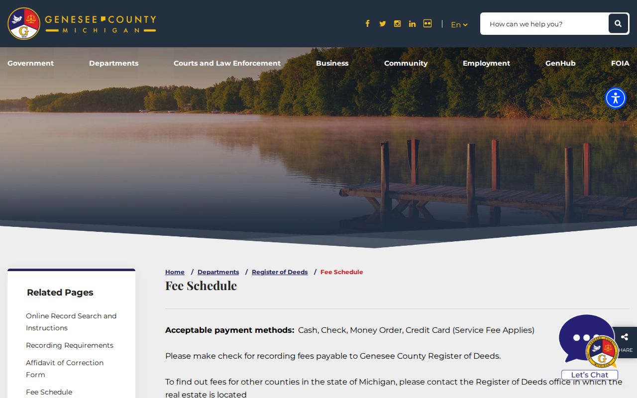 Flint previous residents Register of Deeds fee schedule