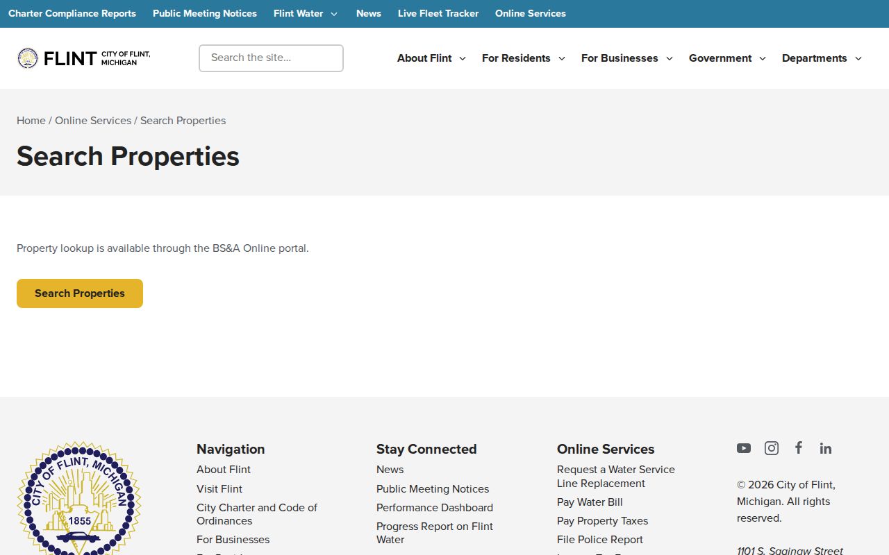 Flint street directory City property lookup gateway